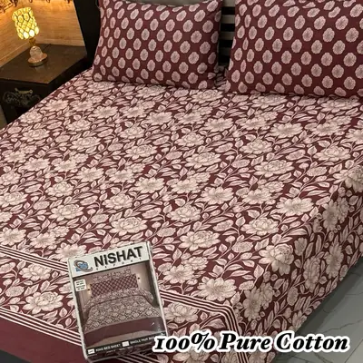 Vibrant 3 Pcs 100% Pure Cotton Printed Double Bedsheet