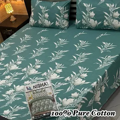 Vibrant 3 Pcs 100% Pure Cotton Printed Double Bedsheet