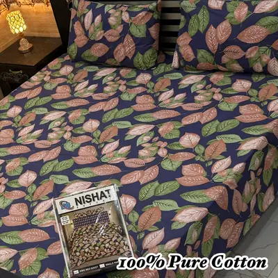Vibrant 3 Pcs 100% Pure Cotton Printed Double Bedsheet