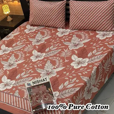 Vibrant 3 Pcs 100% Pure Cotton Printed Double Bedsheet