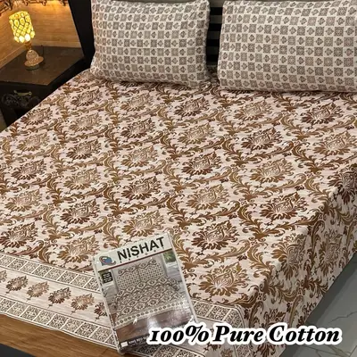 Vibrant 3 Pcs 100% Pure Cotton Printed Double Bedsheet