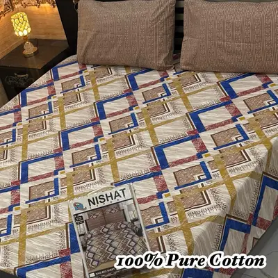 Vibrant 3 Pcs 100% Pure Cotton Printed Double Bedsheet