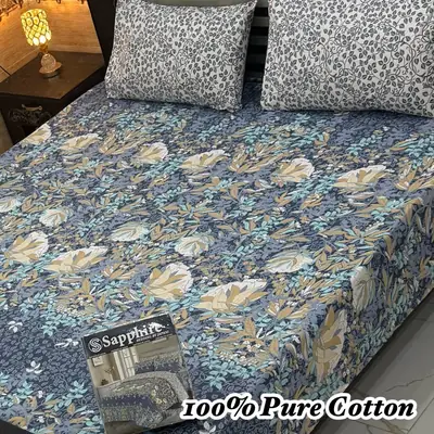 Exclusive 3 Pcs 100% Pure Cotton Printed Double Bedsheet