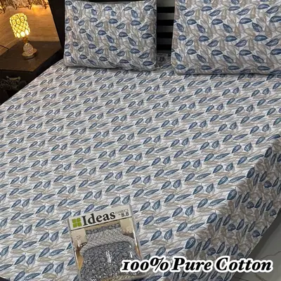 Exclusive 3 Pcs 100% Pure Cotton Printed Double Bedsheet