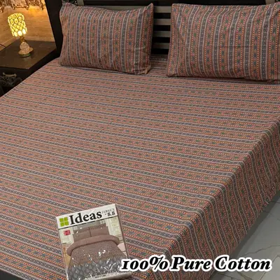 Exclusive 3 Pcs 100% Pure Cotton Printed Double Bedsheet