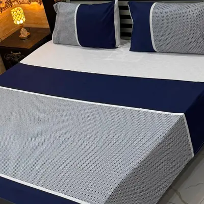Elegant 3 Pcs Export Cotton Printed Double Bedsheet
