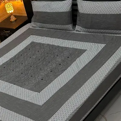 Stylish 3 Pcs Cotton Sotton Embroidered Patchwork Double Bedsheet