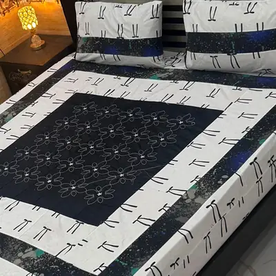 Stylish 3 Pcs Cotton Sotton Embroidered Patchwork Double Bedsheet