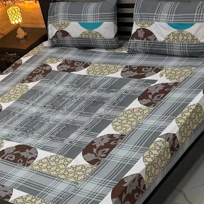Stylish 3 Pcs Cotton Sotton Embroidered Patchwork Double Bedsheet