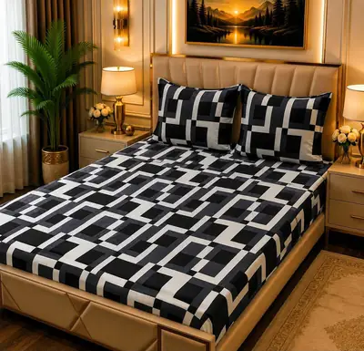 Stylish 3 Pcs Fleece Printed Double Bedsheet