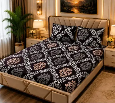 Stylish 3 Pcs Fleece Printed Double Bedsheet