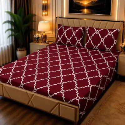 Stylish 3 Pcs Fleece Printed Double Bedsheet