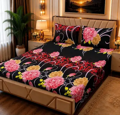 Stylish 3 Pcs Fleece Printed Double Bedsheet