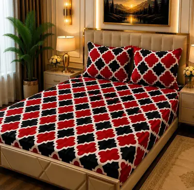 Stylish 3 Pcs Fleece Printed Double Bedsheet