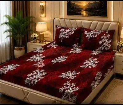 Stylish 3 Pcs Fleece Printed Double Bedsheet