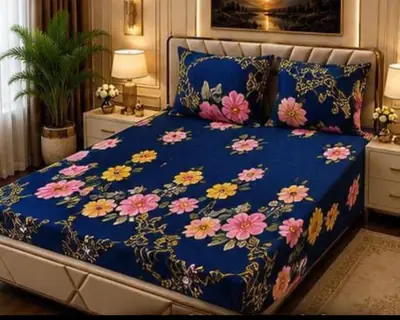 Stylish 3 Pcs Fleece Printed Double Bedsheet