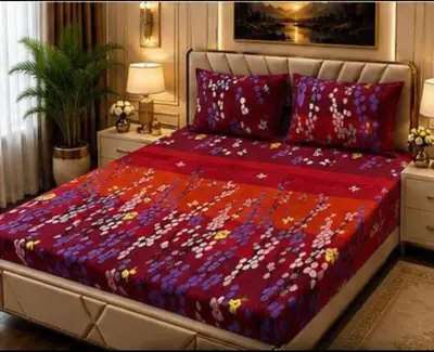 Stylish 3 Pcs Fleece Printed Double Bedsheet