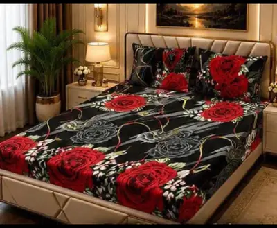 Stylish 3 Pcs Fleece Printed Double Bedsheet