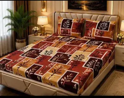 Stylish 3 Pcs Fleece Printed Double Bedsheet