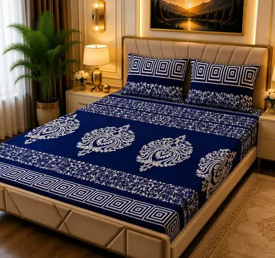 Stylish 3 Pcs Fleece Printed Double Bedsheet