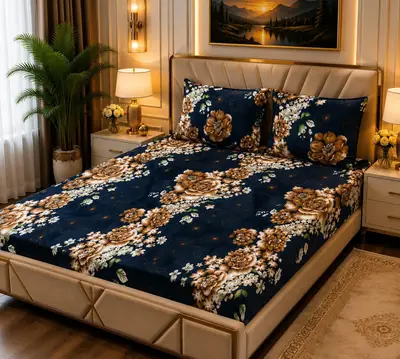 Stylish 3 Pcs Fleece Printed Double Bedsheet