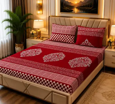 Stylish 3 Pcs Fleece Printed Double Bedsheet
