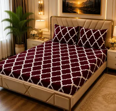 Stylish 3 Pcs Fleece Printed Double Bedsheet