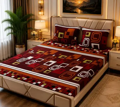 Stylish 3 Pcs Fleece Printed Double Bedsheet