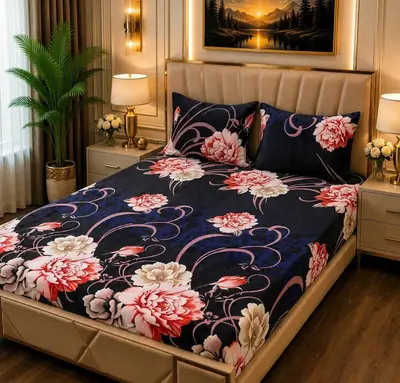 Stylish 3 Pcs Fleece Printed Double Bedsheet