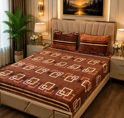 Stylish 3 Pcs Fleece Printed Double Bedsheet