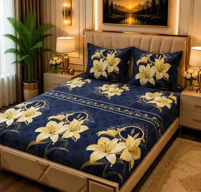Stylish 3 Pcs Fleece Printed Double Bedsheet