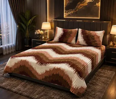 Premium 3 Pcs Plush Embossed Bubble Printed Double Bedsheet