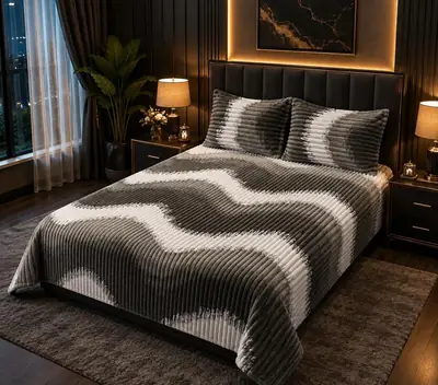 Premium 3 Pcs Plush Embossed Bubble Printed Double Bedsheet