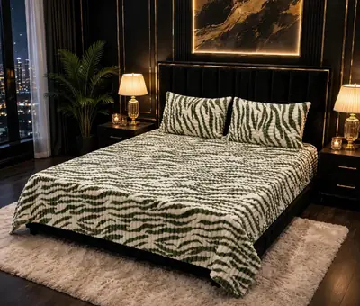 Premium 3 Pcs Plush Embossed Bubble Printed Double Bedsheet
