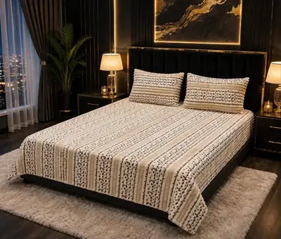 Premium 3 Pcs Plush Embossed Bubble Printed Double Bedsheet