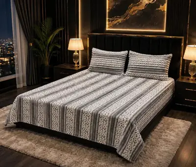 Premium 3 Pcs Plush Embossed Bubble Printed Double Bedsheet