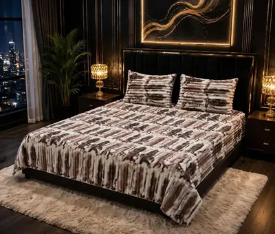 Premium 3 Pcs Plush Embossed Bubble Printed Double Bedsheet