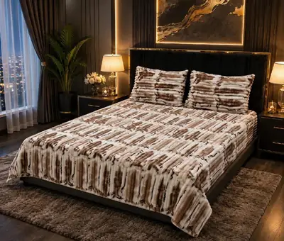Premium 3 Pcs Plush Embossed Bubble Printed Double Bedsheet