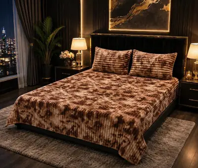 Premium 3 Pcs Plush Embossed Bubble Printed Double Bedsheet