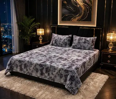 Premium 3 Pcs Plush Embossed Bubble Printed Double Bedsheet