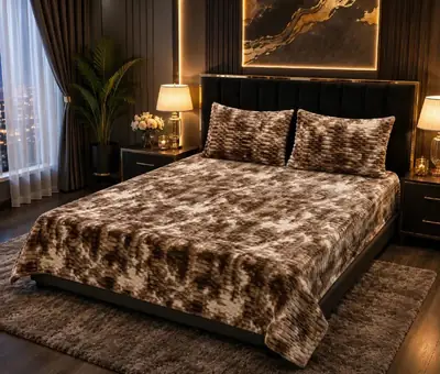 Premium 3 Pcs Plush Embossed Bubble Printed Double Bedsheet