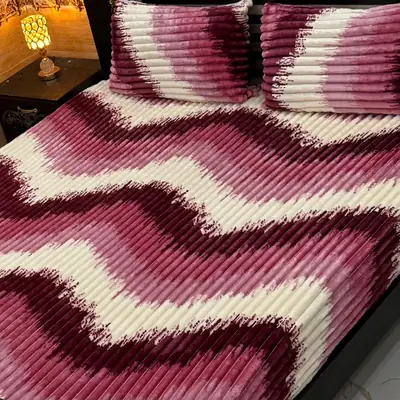 Premium 3 Pcs Plush Embossed Bubble Printed Double Bedsheet