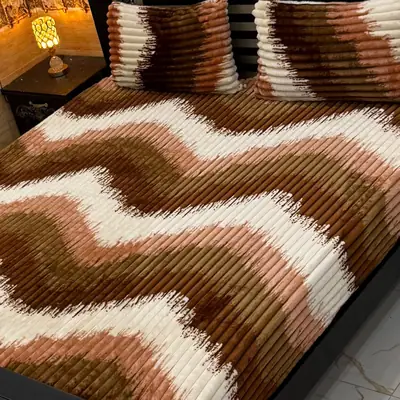 Premium 3 Pcs Plush Embossed Bubble Printed Double Bedsheet