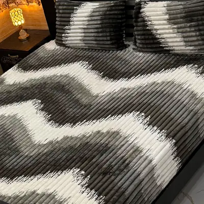 Premium 3 Pcs Plush Embossed Bubble Printed Double Bedsheet