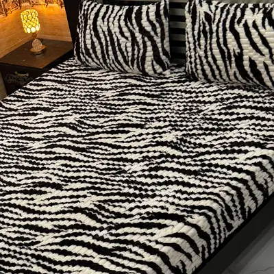 Premium 3 Pcs Plush Embossed Bubble Printed Double Bedsheet