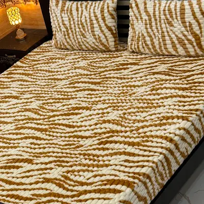 Premium 3 Pcs Plush Embossed Bubble Printed Double Bedsheet