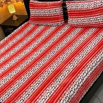 Premium 3 Pcs Plush Embossed Bubble Printed Double Bedsheet