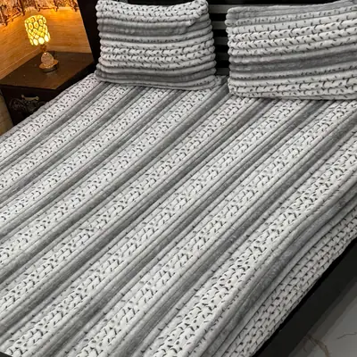 Premium 3 Pcs Plush Embossed Bubble Printed Double Bedsheet