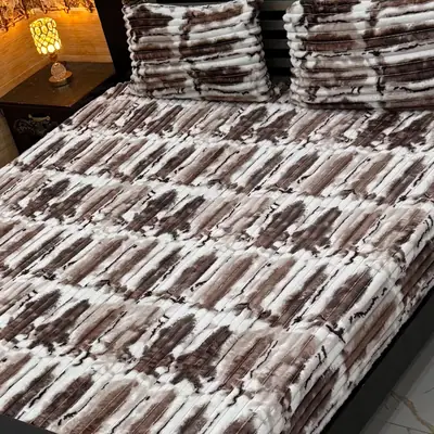Premium 3 Pcs Plush Embossed Bubble Printed Double Bedsheet