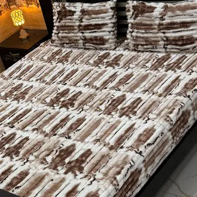 Premium 3 Pcs Plush Embossed Bubble Printed Double Bedsheet